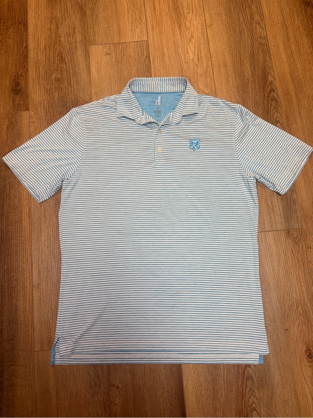 Johnnie-O Featherweight Polo Medium Blue Stripe UPF 50 Golf Performance Resort